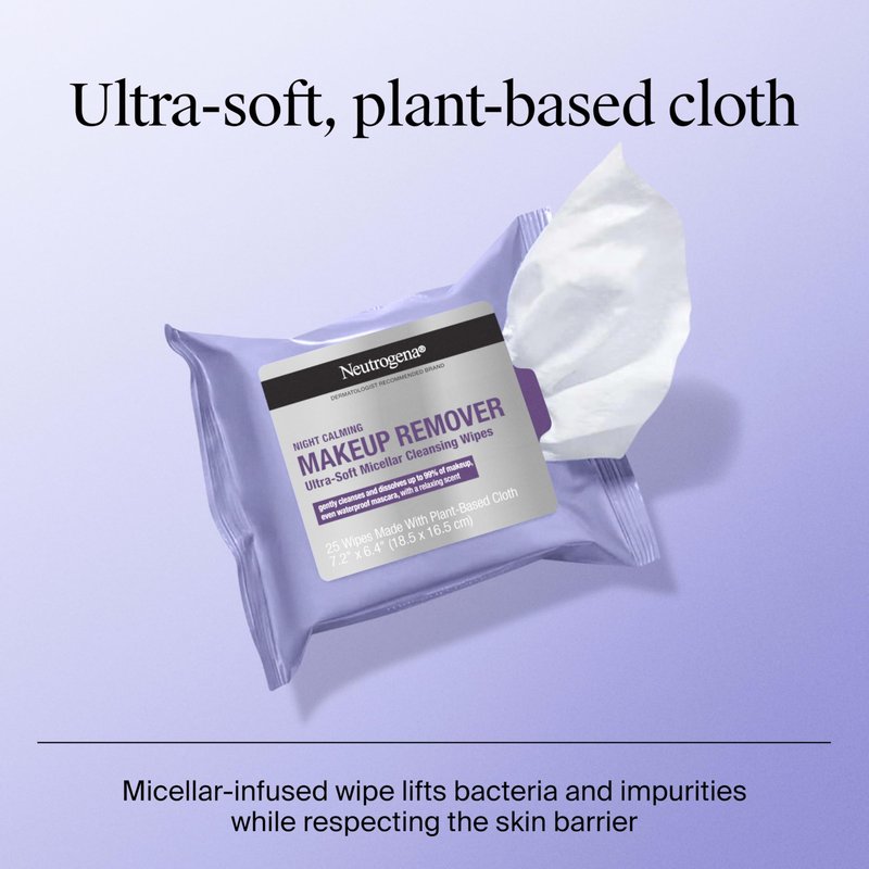 Neutrogena Makeup Remover Night Calming Cleansing Towelettes, Disposable Nighttime Face Wipes to Remove Dirt, Oil & Makeup, 25 ct