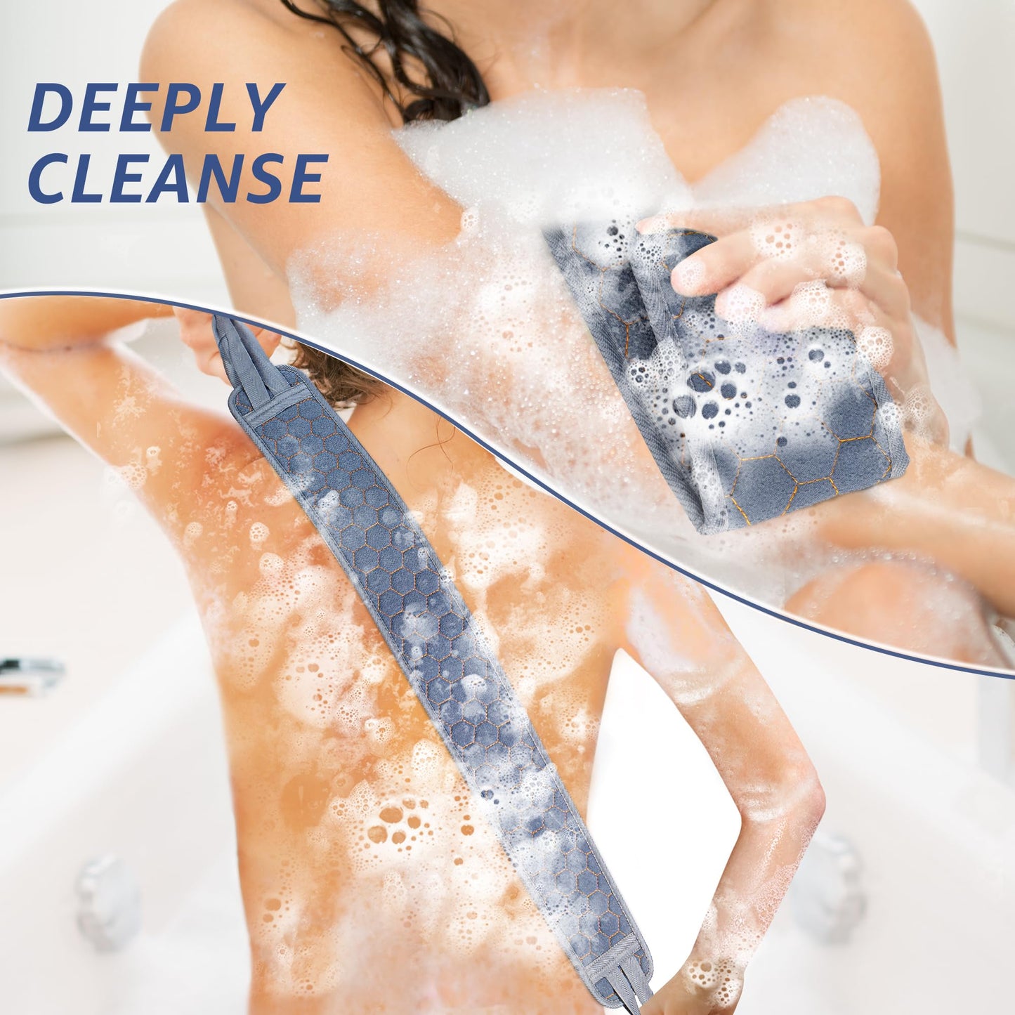 Culture Gifts 39.37 Inch Exfoliating Back Scrubber with Handles, Extended Exfoliating Back Scrubber for Shower, Soft Double-Sided Body Exfoliator for Deep Cleaning Your Skin for Men & Women, Blue