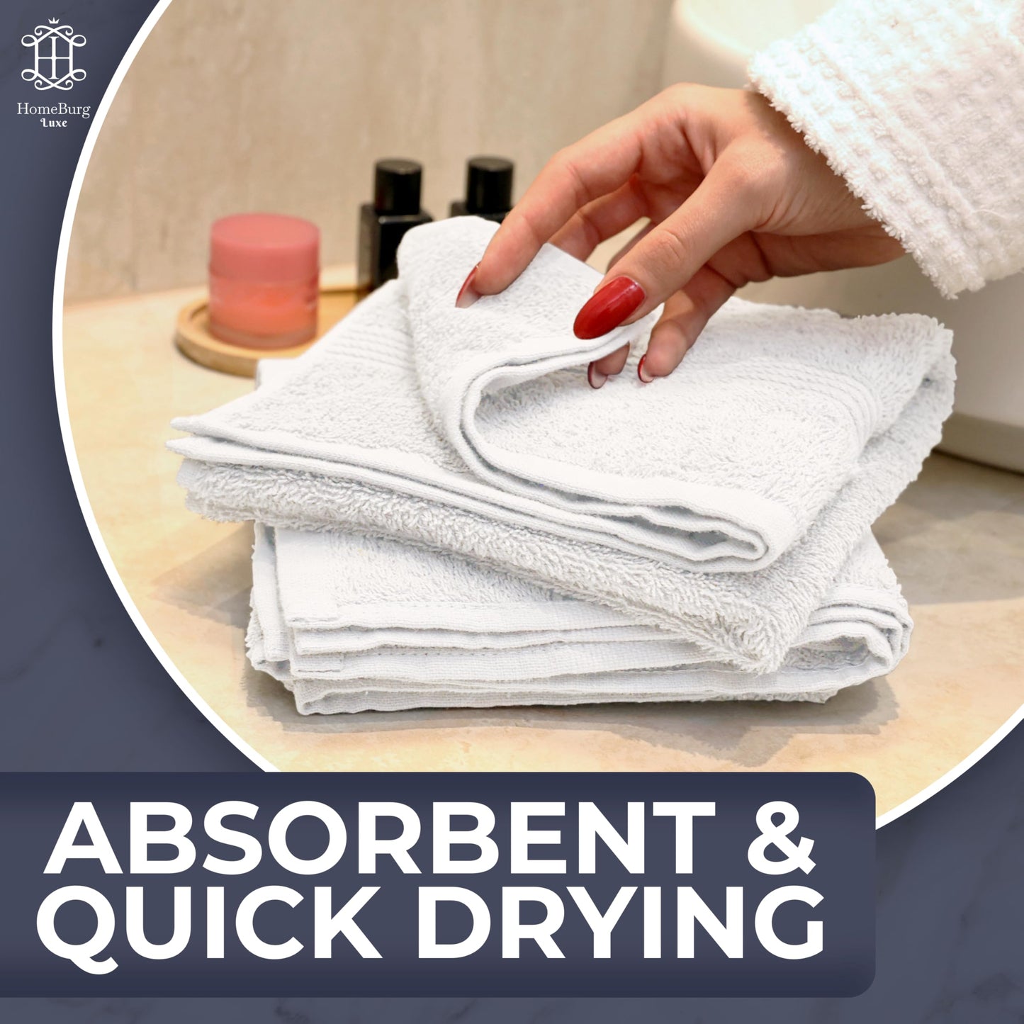 HomeBurg Luxe 6-Piece Hand Towel Set – Soft & Absorbent Cotton, Hotel Quality, Quick-Drying, Easy Care, 16 x 28 in (White)