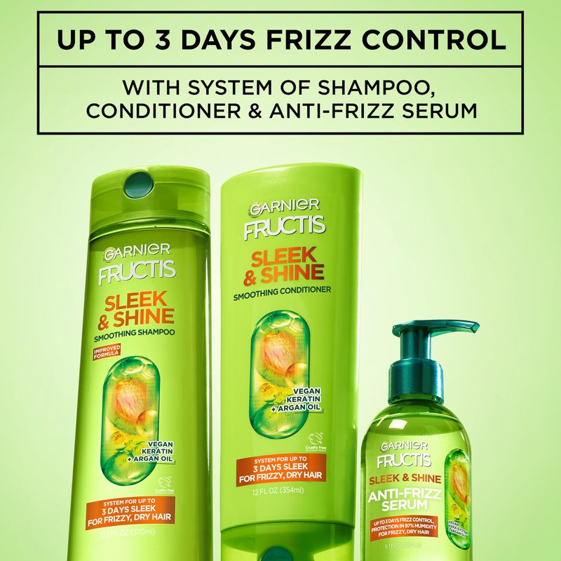 Garnier Fructis Sleek & Shine Anti-Frizz Serum for Frizzy, Dry Hair, Argan Oil, 5.1 Fl Oz, 1 Count (Packaging May Vary)