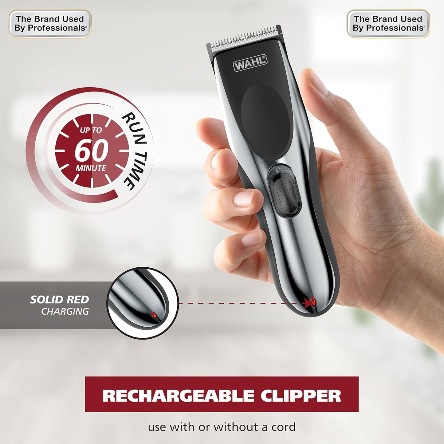 Wahl Clipper Cordless Chrome Pro Hair Clippers - Versatile Battery Trimmer Combo for Men | Model 3026590