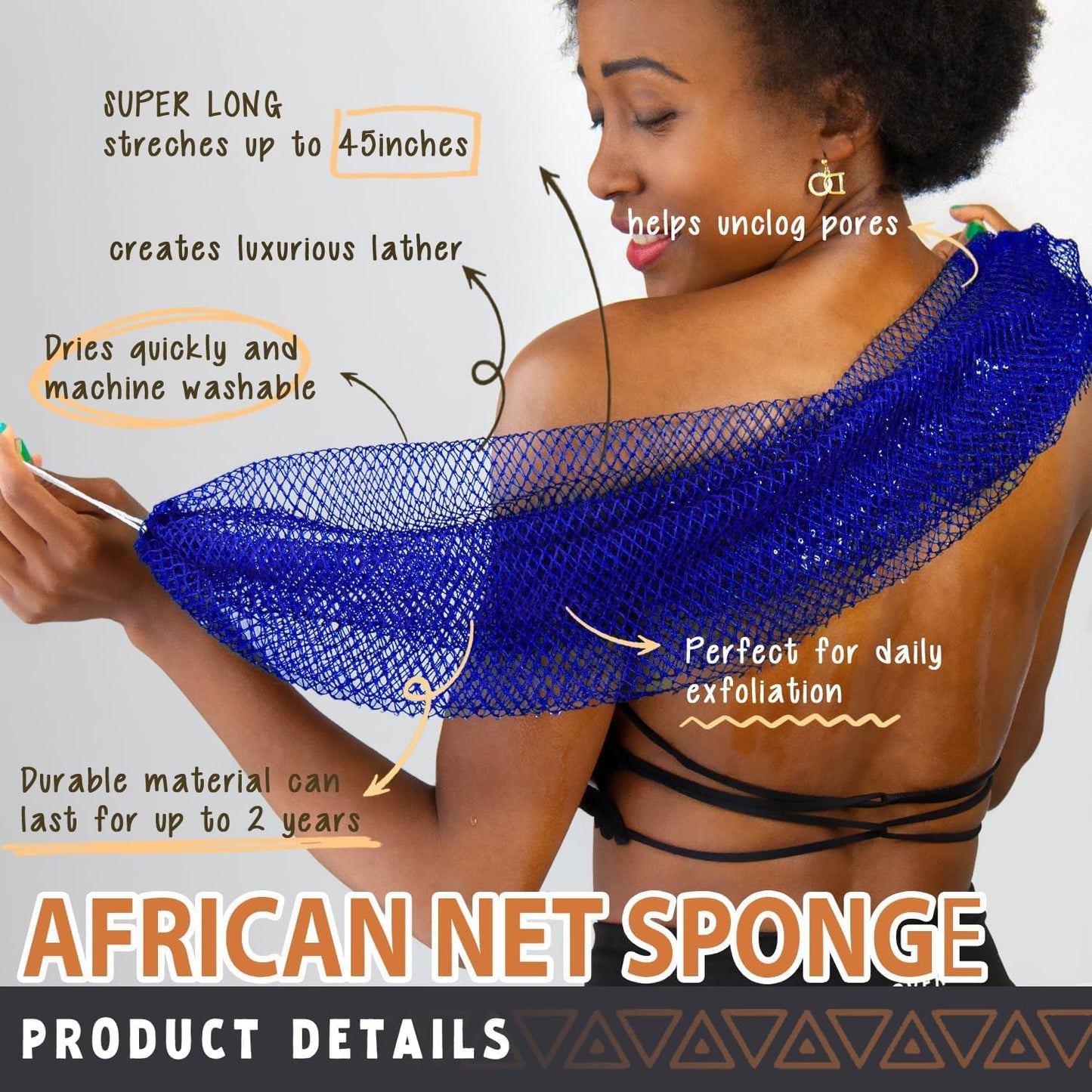 African Net Sponge Authentic - African Exfoliating Net Sponge Real African Wash Cloth - African Bath Sponge Loofah with Knots Exfoliator Net - Skin Smoother Scrub Net for Shower Body Scrubber