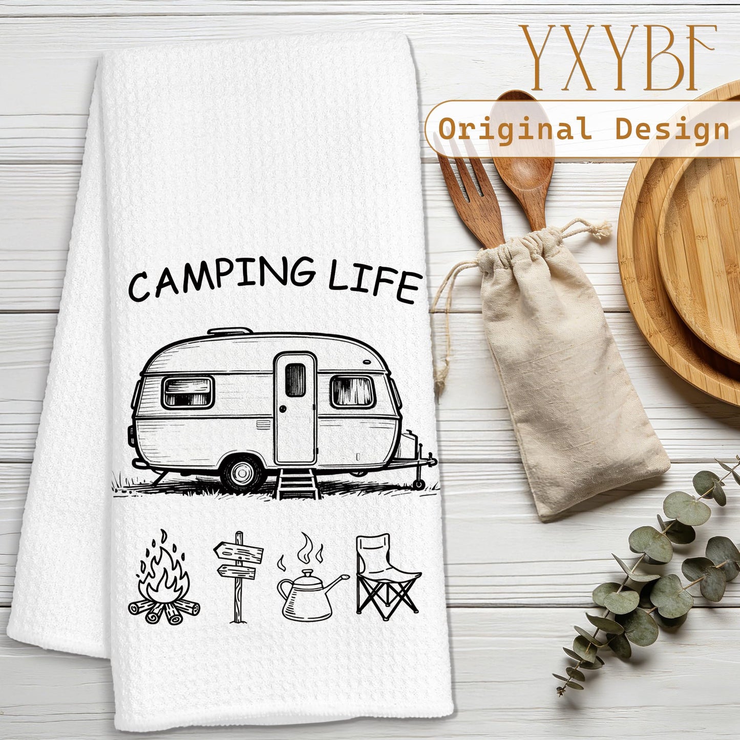 YXYBF Camping Gifts Hand Dish Tea Towels for Kitchen Bathroom RV Decor 16x24 Inches, Gifts for RV Campers Women Men, Minimalist Camping Kitchen Towels Decorative
