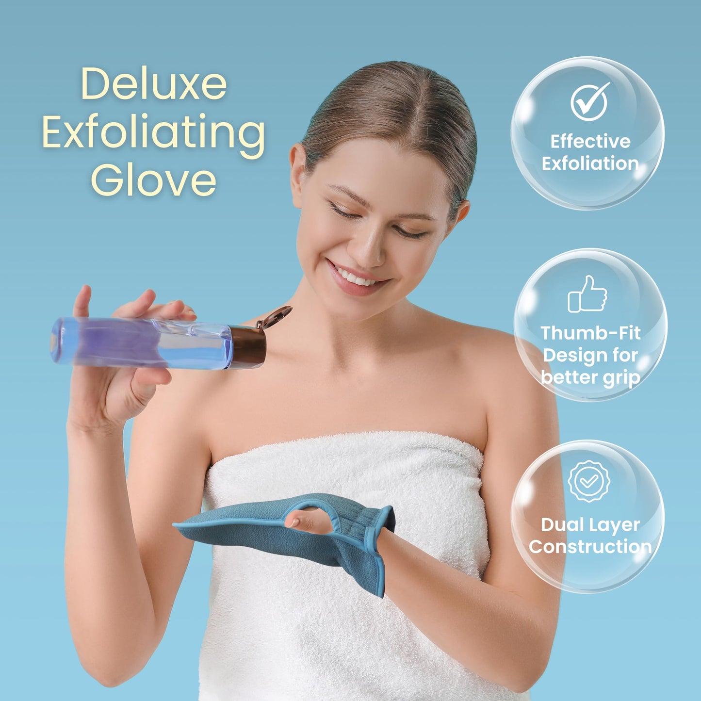 Carriberry Exfoliating Glove Body Scrubber, Viscose Fiber Bath Shower Deep Cleansing Scrub Mitt (Blue)