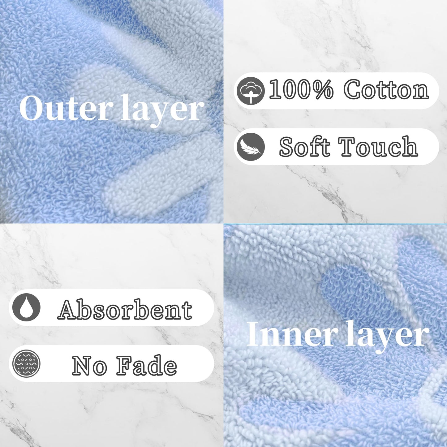 VOOVA & MOVAS Shower Wash Cloth 6-Pack, 100% Cotton Soft Absorbent Bath Mitts with Hanging Loop, 8.3x6.3 Inch European Style Bathing Gloves for Body & Spa, Blue Daisy