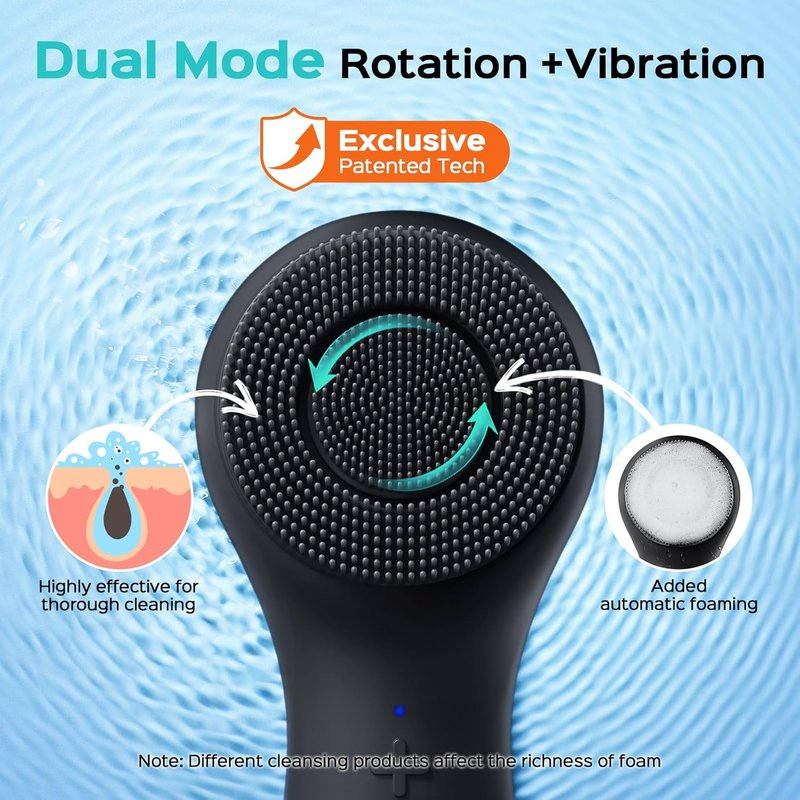 COSLUS Facial Cleansing Brush - 2 in 1 Spin & Vibration Silicone Exfoliator | Waterproof Electric Face Scrubber for All Skin Types