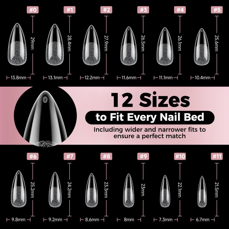 Luckyfairy Medium Stiletto Nail Tips: 240 Pcs Full Cover Almond Shape False Nail Acrylic Soft Gel Nails Tips Clear Stiletto Press on Tips Pre-buffed for Nail Art Extension Salon Home DIY 12 Sizes