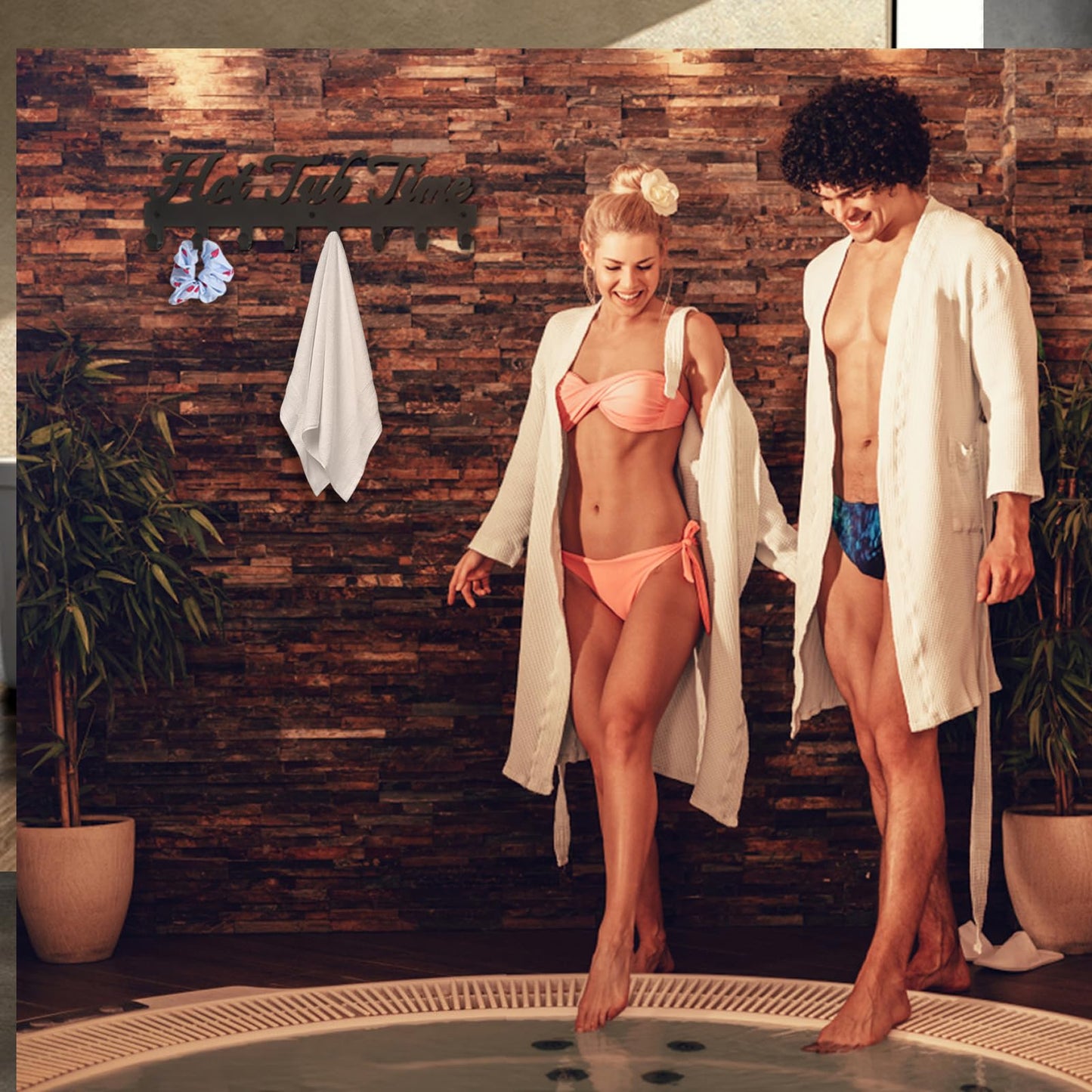 Towel Rack for Hot Tub Bathroom Towel Holder with 8 Hooks Towel Hanger Wall Mounted for Robes, Clothes, Towels - Hot Tub Accessories Outdoor