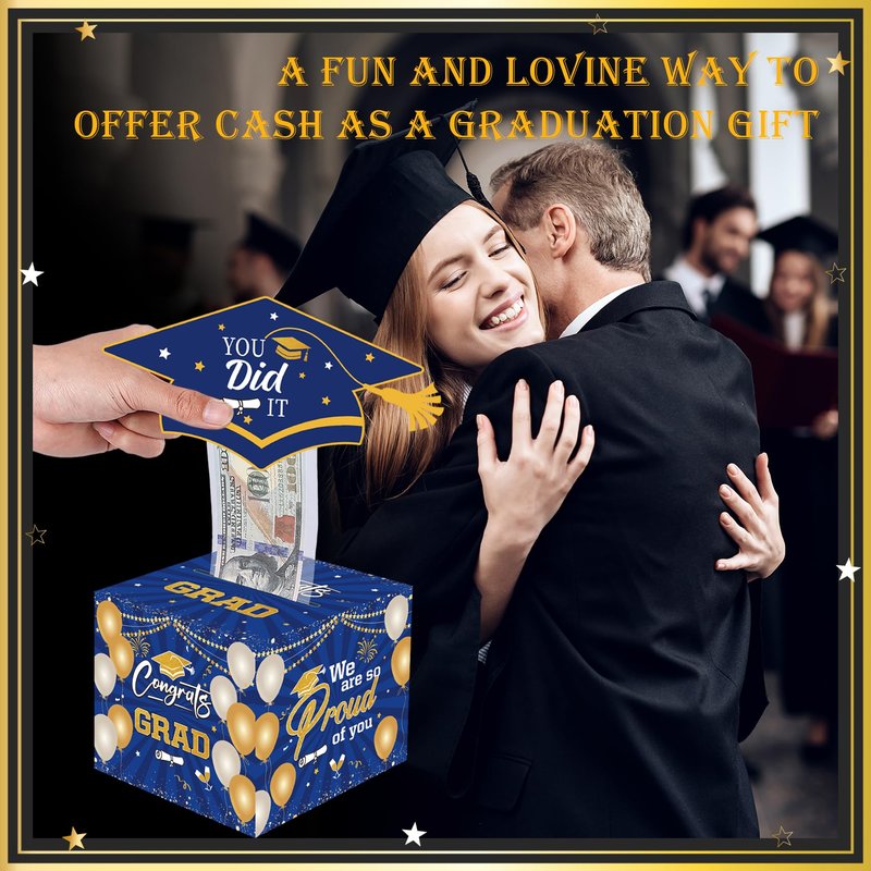Meiidoshine Graduation Gifts, Graduation Money Box Blue, Surprise Grad Money Holder with Pull Out Card, Class of 2026 Funny Cash Gift Ideas for Boys Girls High School College