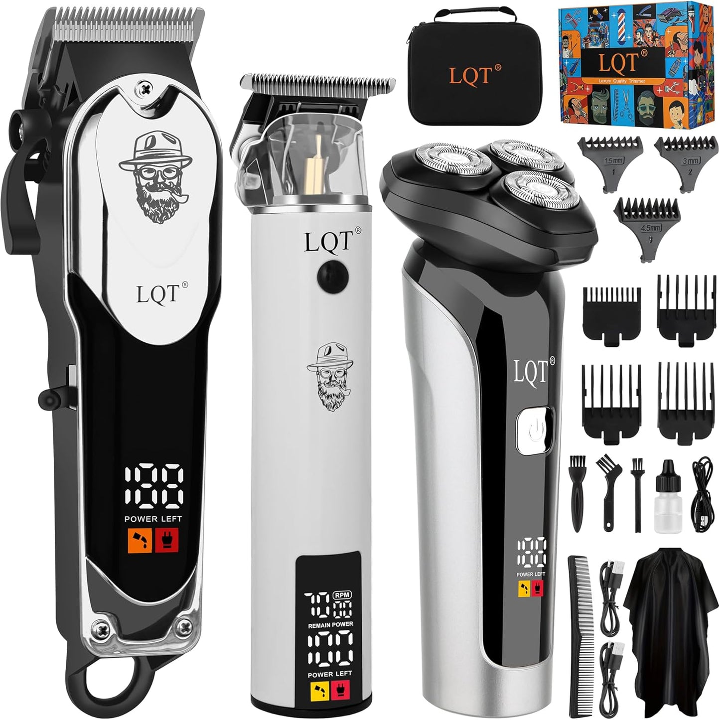 Skiennix Professional Barber Kit - Cordless Hair Clipper, Trimmer & Rotary Shaver Set | LED Display, USB-C Rechargeable, Low Noise