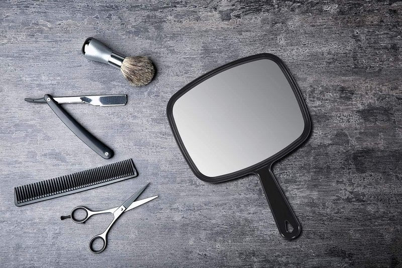 PROTECLE Handheld Salon Mirror - 10.3" x 7.4" Square Black Hairdressing Tool with Handle