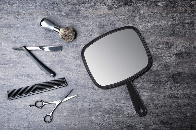 PROTECLE Hand Mirror, 10.3" L x 7.4" W Salon Barber Hairdressing Handheld Mirror with Handle, Square Black