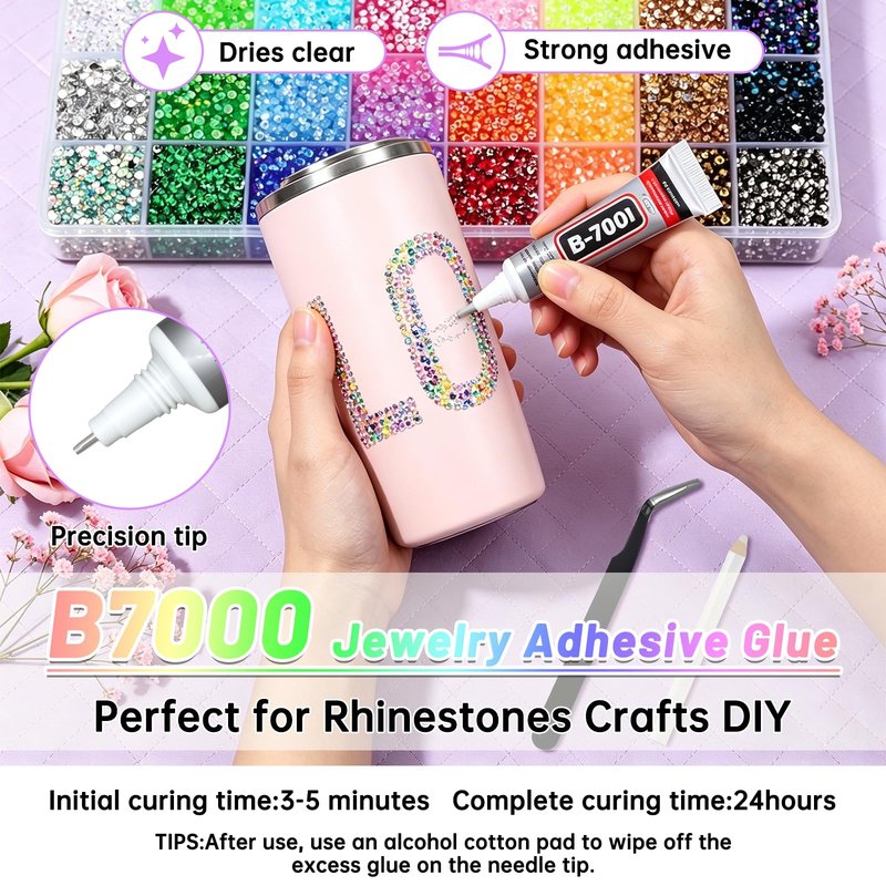 IKKAB 32000PCS 3mm Flatback Rhinestones for Bedazzling, 40 Colors Bedazzling Kit with Storage Box, 3 B7000 Glue, Tweezers & Pick Up Pen, Bedazzler Kit with Rhinestones for Crafts, Clothes, Shoes DIY