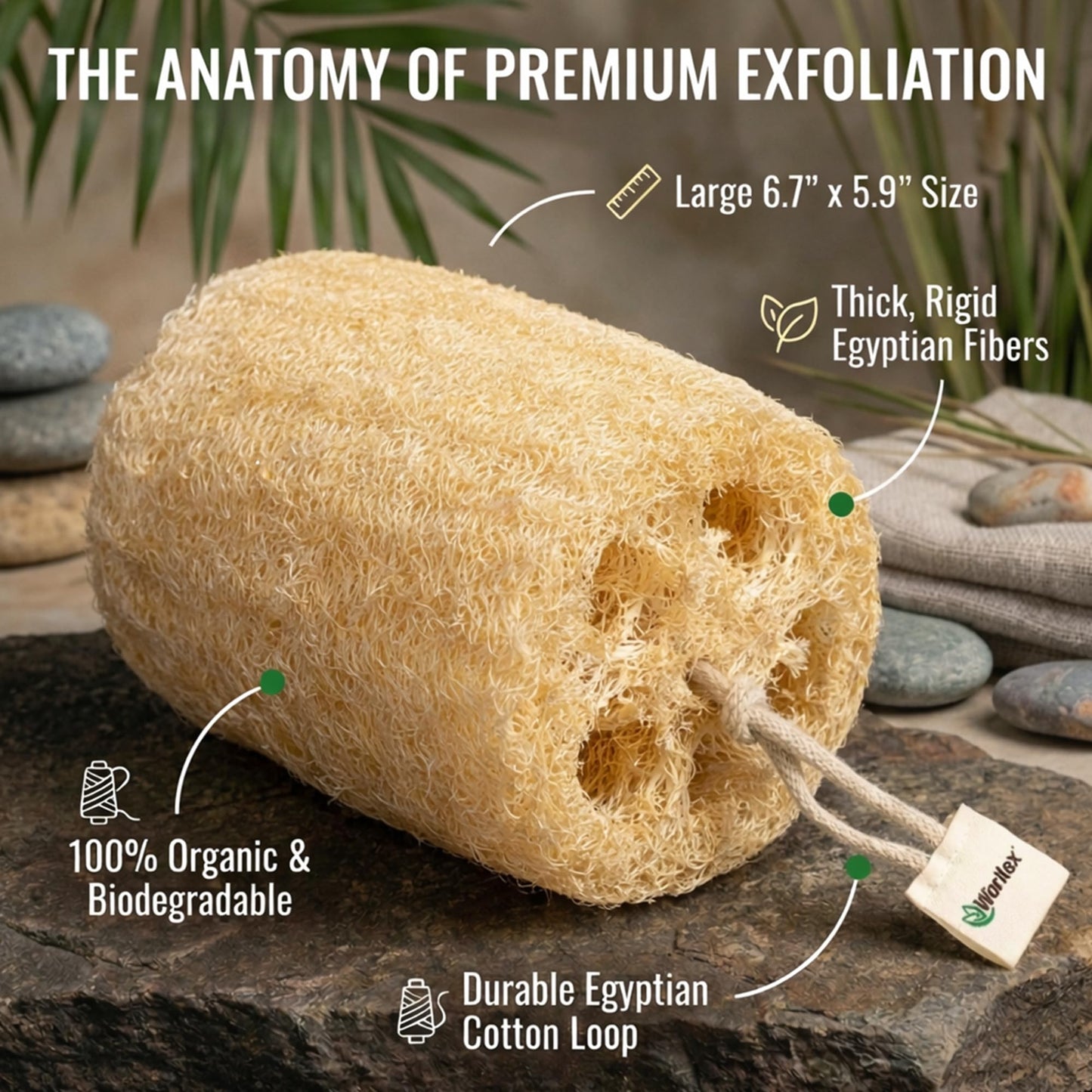 Waritex Egyptian Loofah Sponges Premium Exfoliating Scrubber Bath Set [2 Pack]- Egyptian Loofah Fiber for Gentle Skin Exfoliation, Deep Clean, Full Body Spa Experience