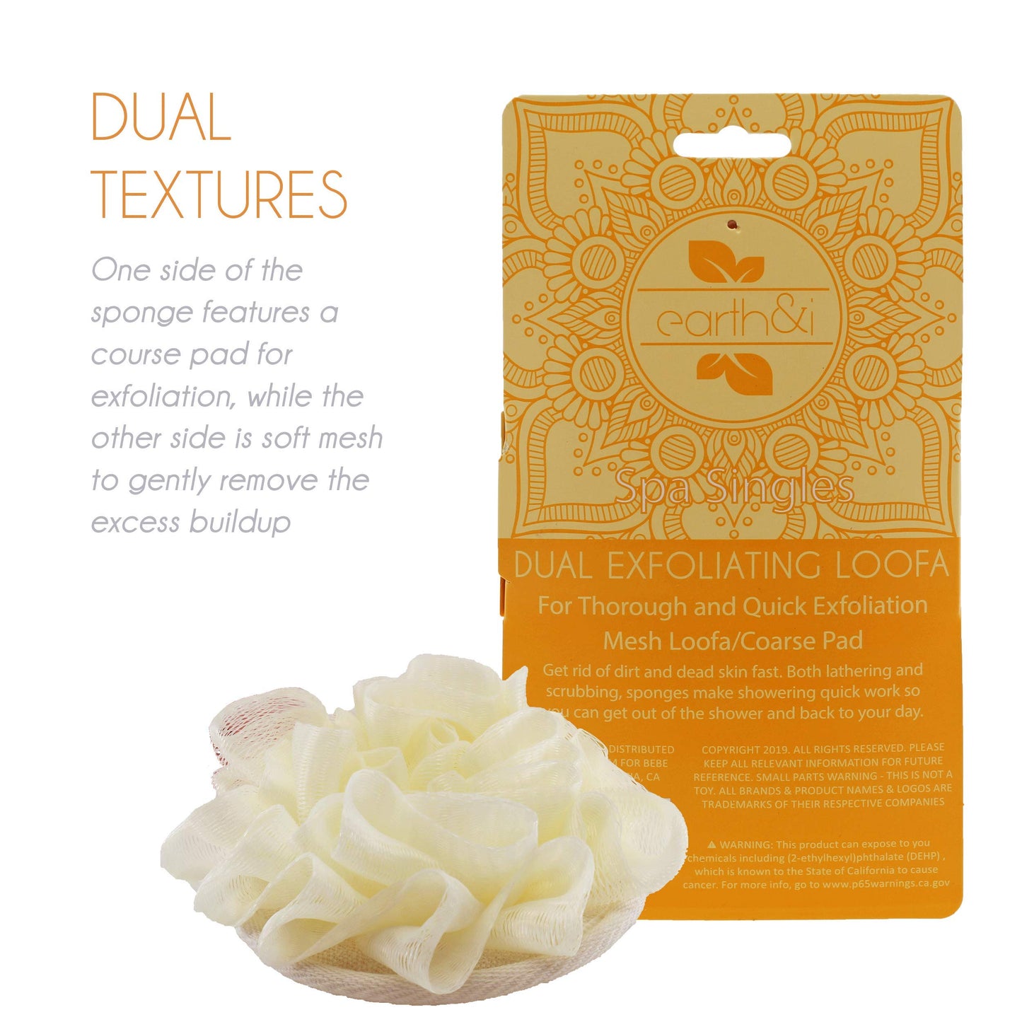Earth & I - Dual Side Exfoliating Loofah for Fast and Effective Deep Cleaning, Loofah Body Scrubbers, Face Exfoliator Pad, Wash Sponge for Showering, Bath Loofahs, Travel Body Scrubber, lufas lofa
