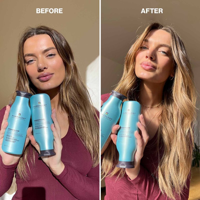 Pureology Strength Cure Shampoo & Conditioner Set - For Damaged or Color Treated Hair, Hair Strengthening & Prevents Breakage, Seals Split Ends, Vegan, 8.5 Fl Oz