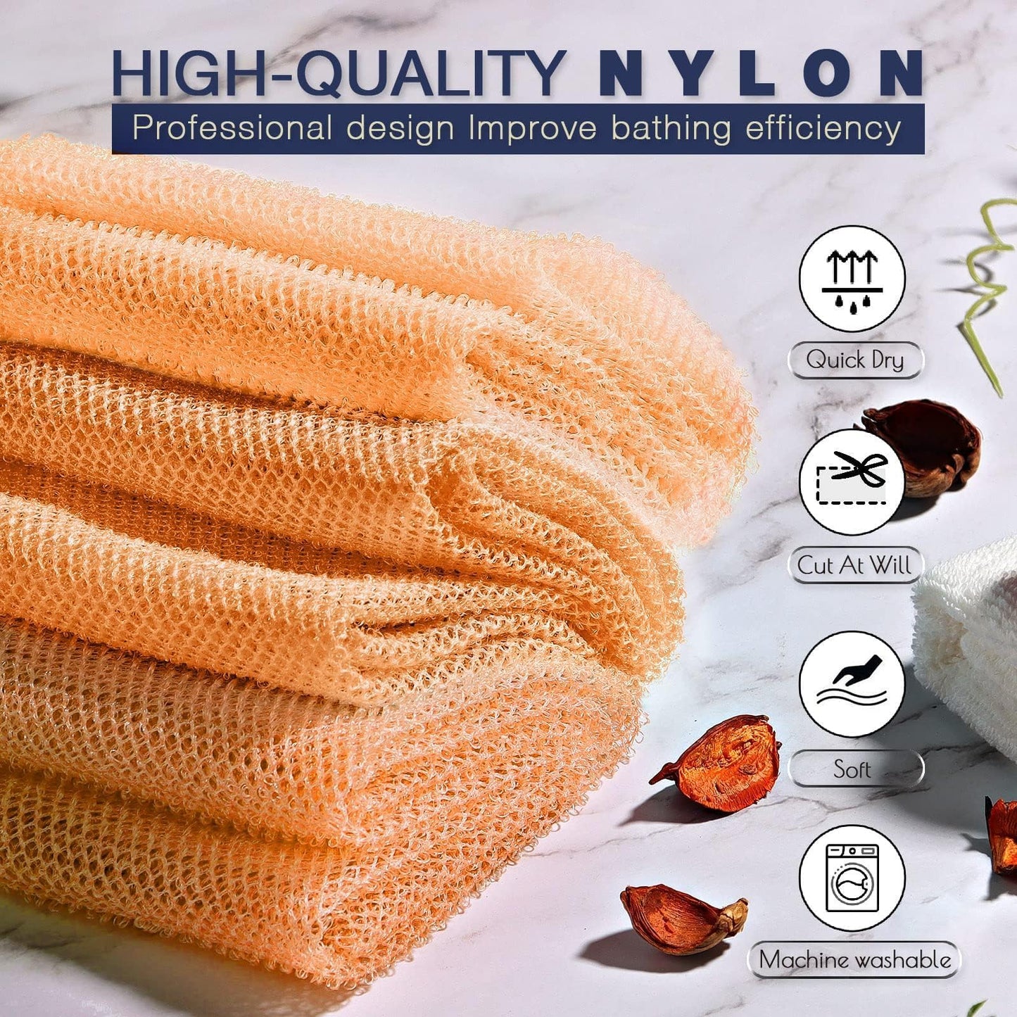 UJFQBH 3 Pieces African Bath Sponge African Net Long Net Bath Sponge Exfoliating Shower Body Scrubber Back Scrubber Skin Smoother,Great for Daily Use (Yellow,Yellow,Yellow)