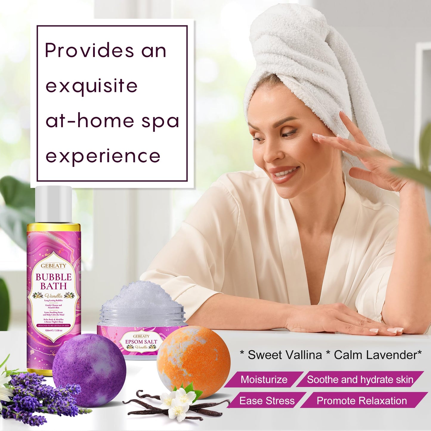 Spa Bath Sets for Women Gift,Stress Relief & Relaxing Body Wash Bath Set,Vanilla Home Spa Basket Gifts Set for Woman Mom Wife Her Sister,Unique Self Care Womens Gift ,Birthday Valentines Gifts Women