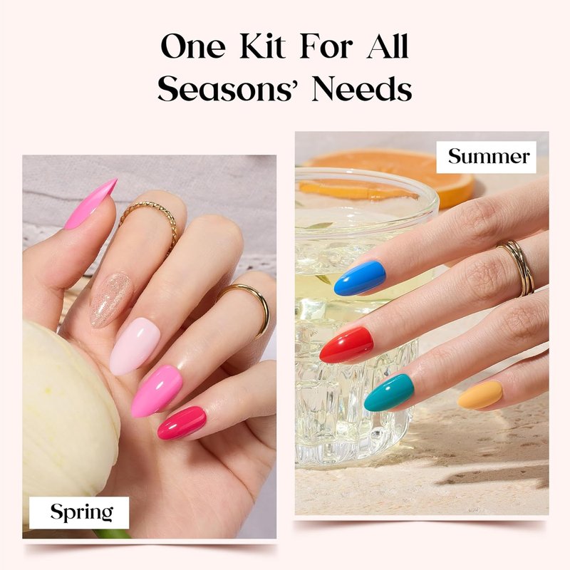 Beetles Press On Nails Kit - Rainbow Gleam | 720 Pcs of 24 Colors in Short Almond Shape | Matte, Glossy & Glitter Finishes with Glue & Stickers