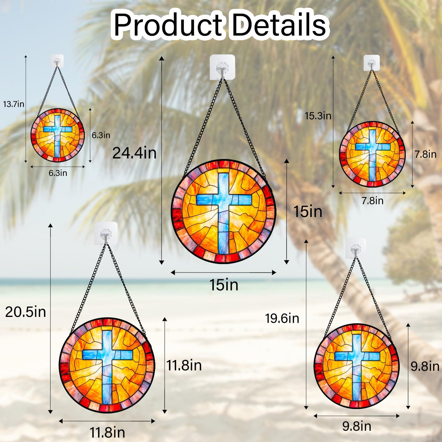 QZQCBLC Christian Gifts for Women - Blue Jesus Cross Stained Glass Window Hanging Easter Orange Sun Catcher Garden Religion Decor Mother's Day Catholic Gift for Men Grandma Nana Dad Mom Her 6.3"