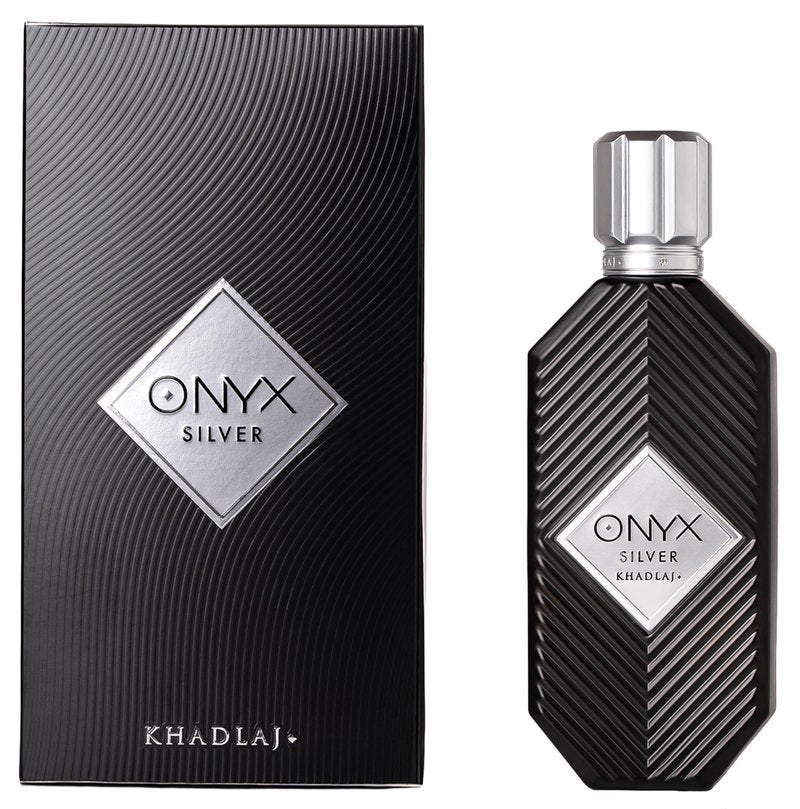 Khadlaj Onyx Silver – Fresh, Spicy, Woody, Amber – Eau de Parfum Spray Long-Lasting Fragrance for Men, 3.4 Ounce / 100ml