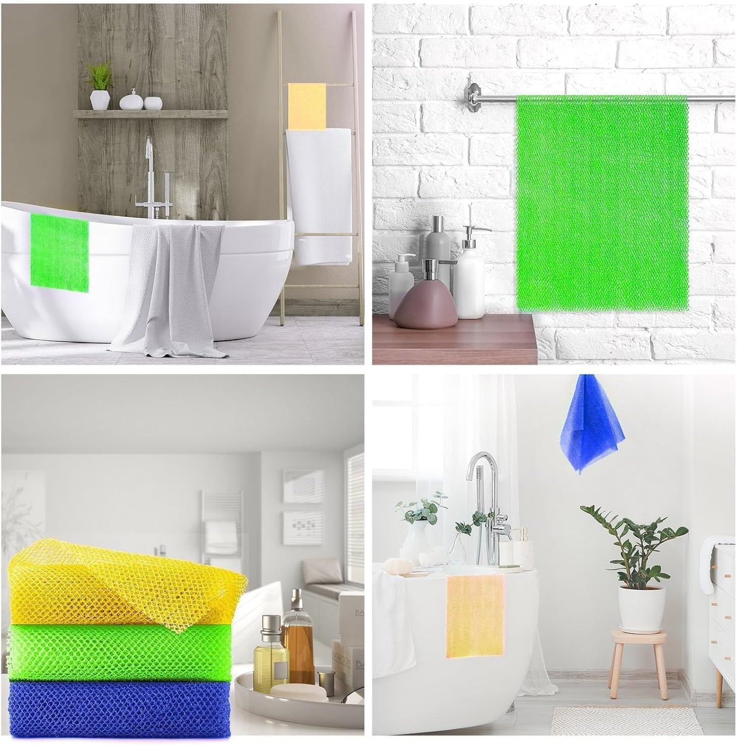 UJFQBH African Exfoliating Net Bath Sponge Set - 3 Pieces for Smooth Skin | Yellow, Green, Blue