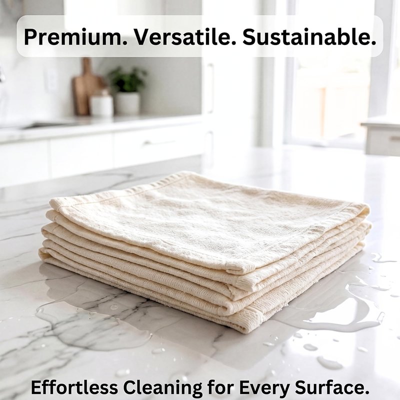 Huck & Terry White Flannel Cotton Rags, 12-Pack, 100% New Material, Multipurpose, Super Absorbent, Low Lint, Washable, Reusable