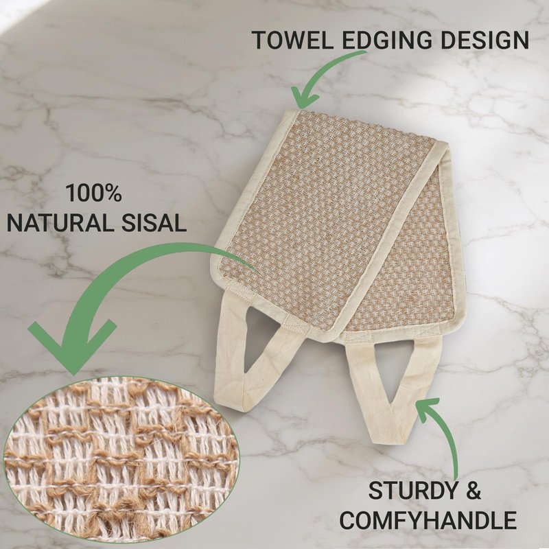 Back Scrubber for Shower with Handles | Natural Jute Body Exfoliator, Long Rectangular Bath Loofah for Deep Cleansing, Reusable Loofah for Women and Men (Exfoliating Back Scrubber)