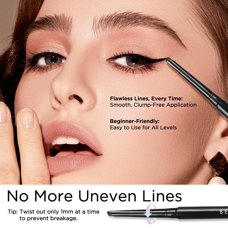 BEPHOLAN Black Gel Eyeliner Pencil, D-Tip Precision Waterproof Eyeliner Pen, Smudge Proof Long Lasting Eye Liner, Beginner Friendly, Ideal for Waterline & Daily Eye Makeup