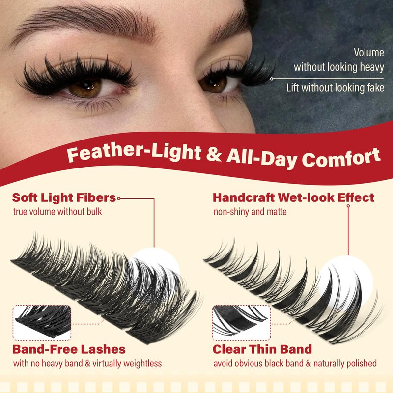 Calphdiar Lash Clusters Wispy & Manga Eyelash Clusters 8-18MM DIY Volume Lash Extensions C Curl Individual Lashes for Daily Wear & Glam Looks Reusable Lash Clusters for Beginners