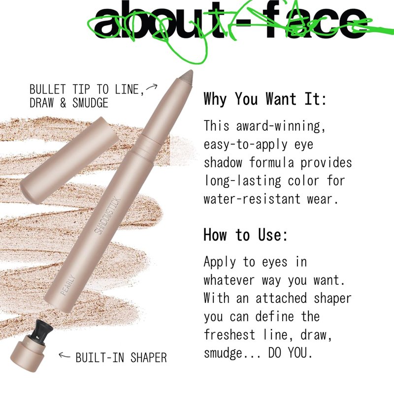 About-Face Shadowstick - Long-Wear Cream Eyeshadow Stick for Matte & Pearly Finishes | Vegan & Cruelty-Free - 0.049 oz (Lotus Leaf - Pearly Champagne)
