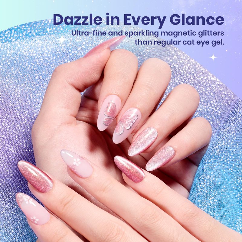 Beetles Romantic Galaxy Cat Eye Gel Nail Polish Set - 6 Colors Glitter Gel Polish Kit Pink Blue Purple Red Green Velvet Gel Magnet Soak Off UV French Nail Art Manicure Spring Summer Gift for Women
