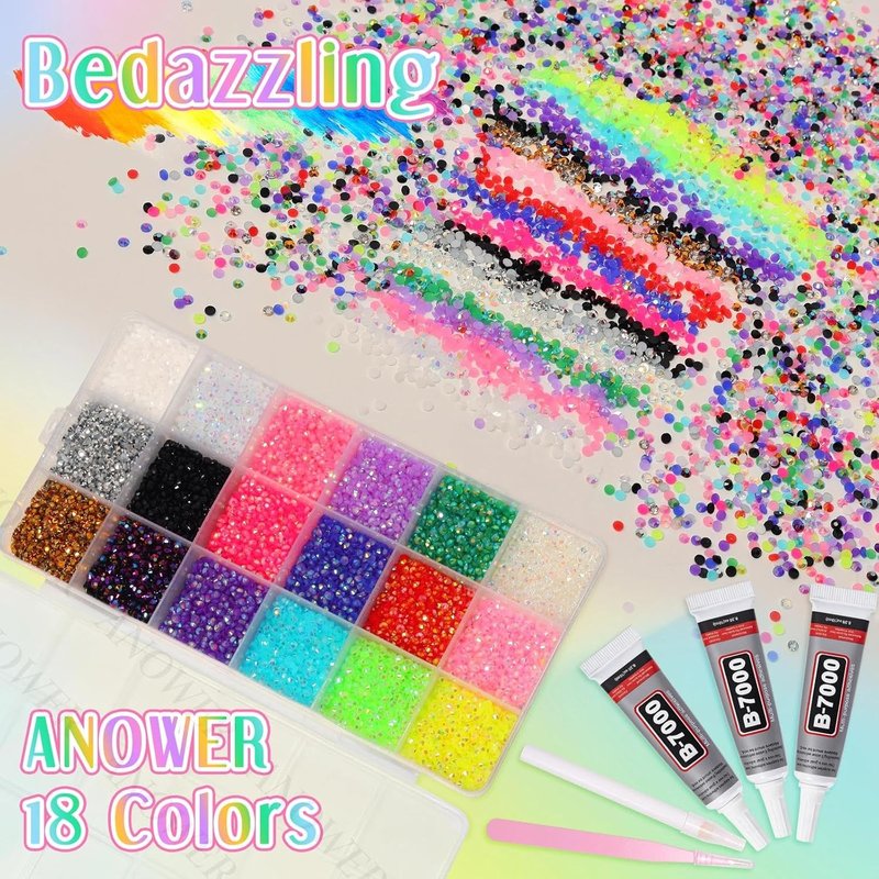 Jelly Flatback Rhinestones Bedazzling Kit - 18,000 Pcs 3mm Resin Gems for Crafting, Nails, Makeup & DIY Projects