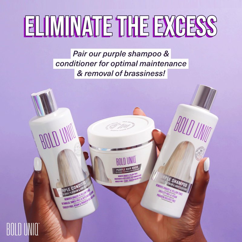 Bold Uniq Purple Hair Mask - Toner For Blonde, Platinum, Bleached, Silver, Gray, Ash & Brassy Hair - Remove Yellow Tones & Condition Dry, Damaged Hair - Cruelty Free & Vegan - 6.76oz