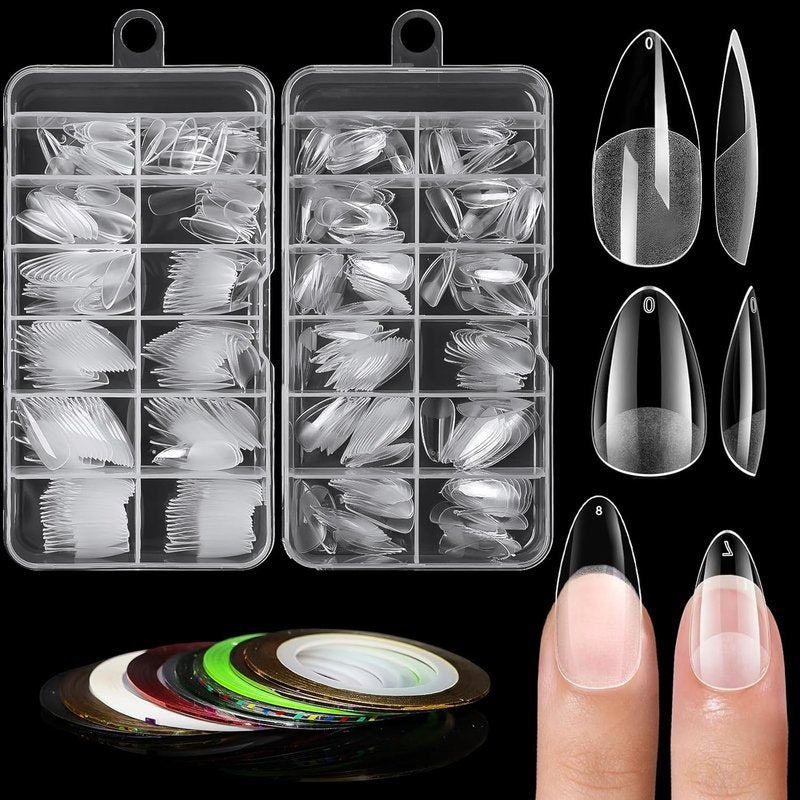 Almond Nail Tips - 480pcs Clear Fake Nails for DIY Nail Extensions | Short & Medium Sizes