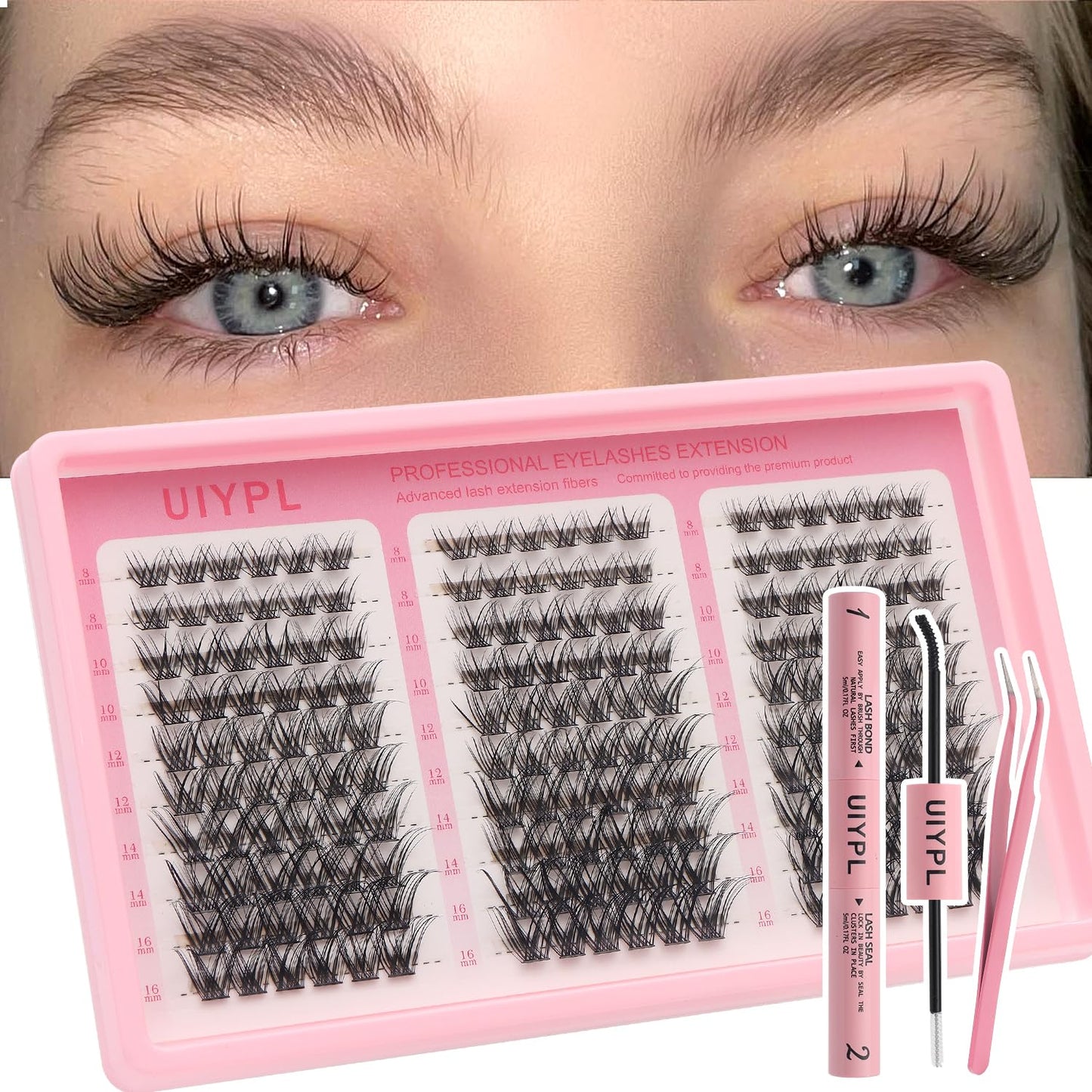 UIYPL Lash Clusters Kit-Cluster Eyelash Extensions. Eyelash Extension Kit. Volume Lash Clusters. Pro Lash. False Eyelashes & Adhesivesc. (ZH13 kit 180pcs)