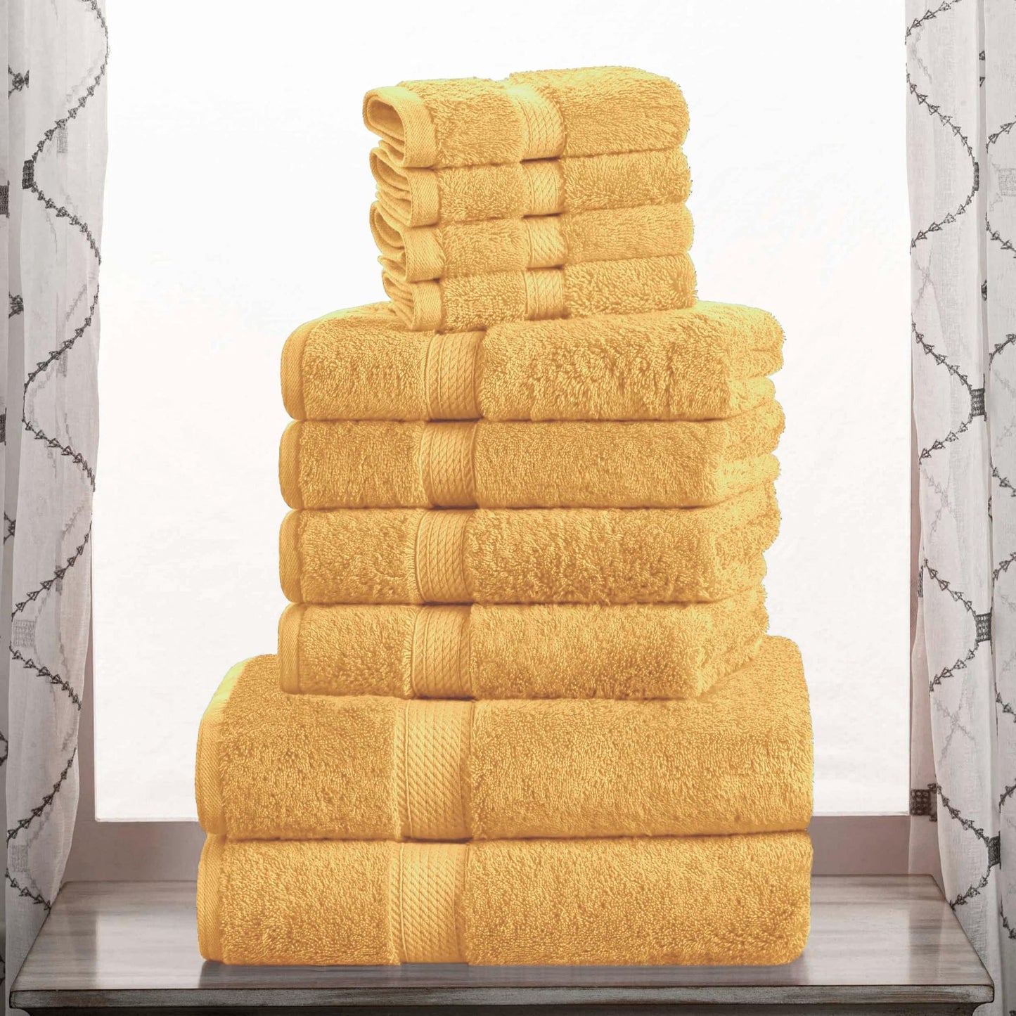 Superior Egyptian Cotton Pile 10-Piece Towel Set, Includes 2 Bath, 4 Hand, 4 Face Towel/Washcloth, Heavyweight, Ultra Soft Luxury Towels, Thick Plush Essentials, Guest Bath, Spa, Hotel Bathroom, Gold