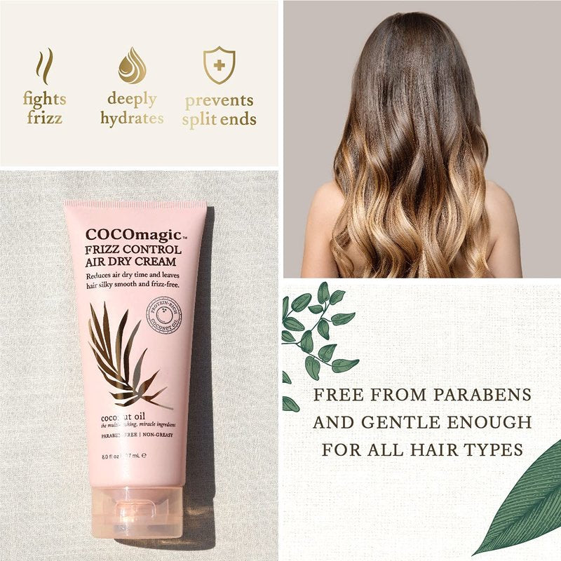 Cocomagic Frizz Control Air Dry Cream - Anti-Frizz Styling Cream for Smooth Hair | Paraben Free (6 oz)