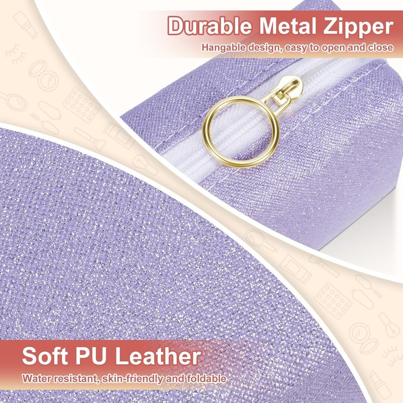 Mini Makeup Bag - Portable Soft PU Leather Cosmetic Pouch | Glitter White Travel Lipstick Holder