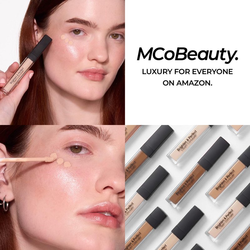 MCoBeauty Brighten & Perfect Cream Concealer - 2 Light Fair - Hydrating Buildable Coverage Under Eye, Blemish & Dark Circle Corrector with Vitamin E Hyaluronic Acid - Vegan & Cruelty Free
