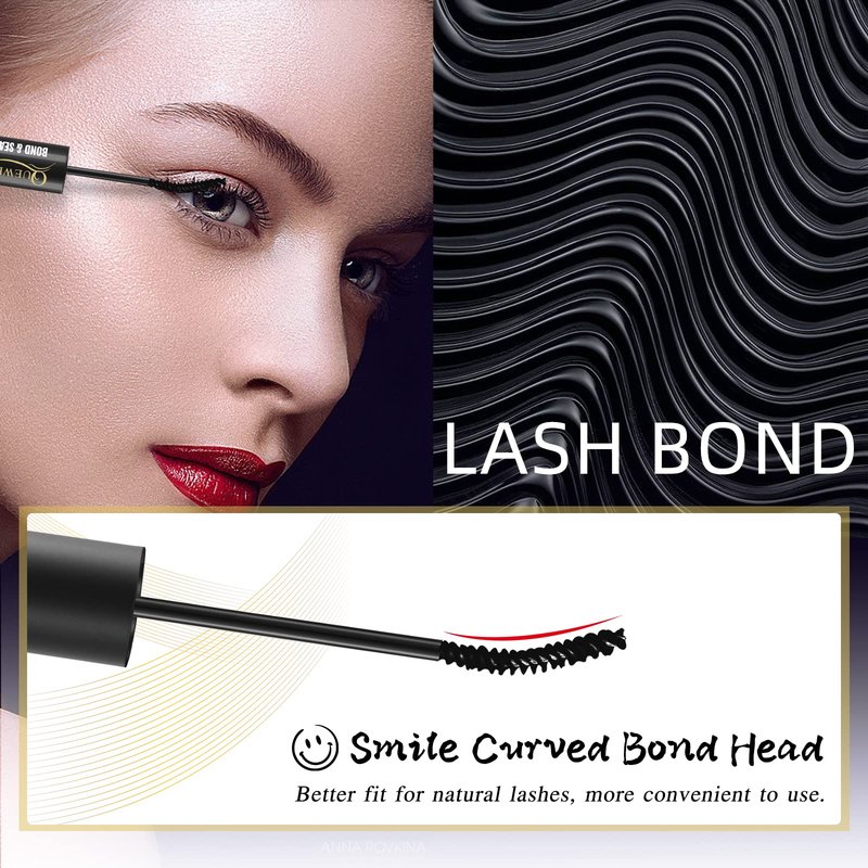QUEWEL Lash Clusters Bond and Seal, Black Cluster Lashes Glue for DIY Eyelash Extensions, Strong Hold&Waterproof Eyelash Clusters Glue, Gentle Lashes Glue