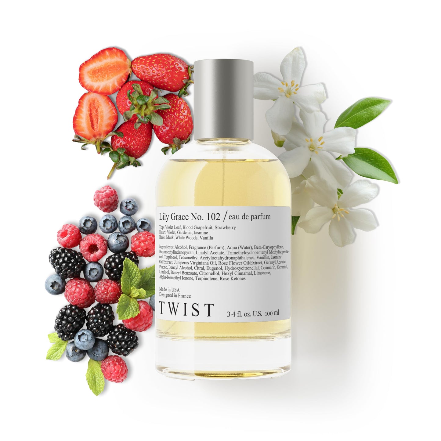 Twist Lily Grace No. 102 - Inspired by Marc J. Daisy, Long-Lasting Perfume for Women, Vegan, Clean Ingredients, Wild Strawberry & Violet Leaf – Spray 100 ml | 3.4 fl. oz.