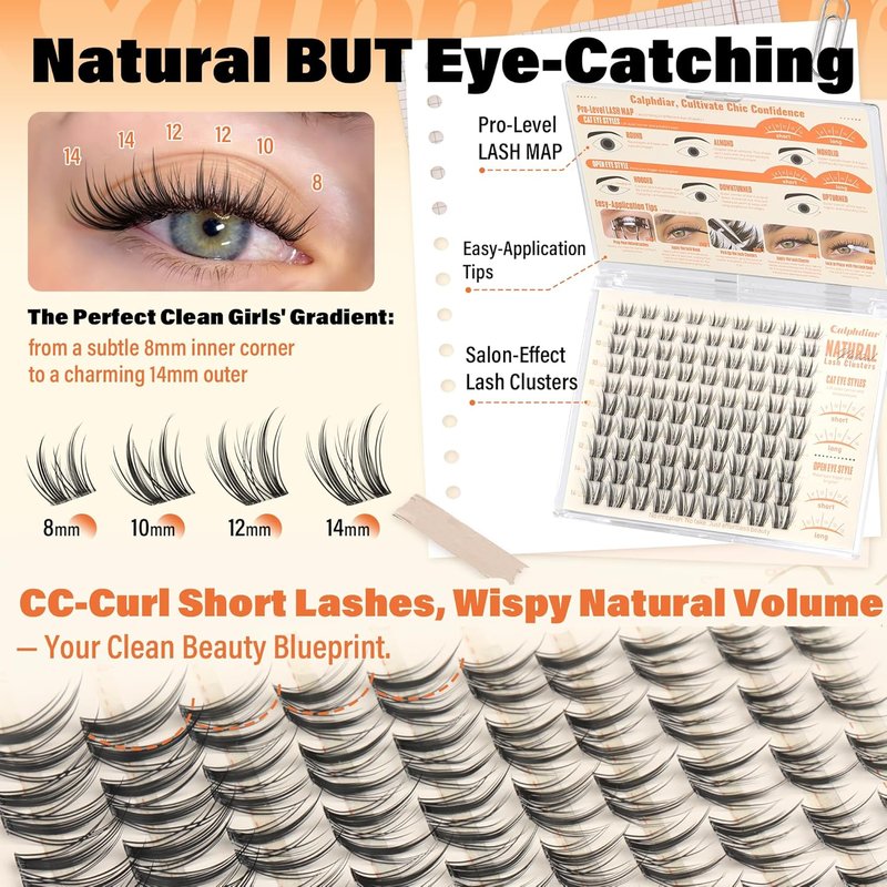 calphdiar Manga Lash Clusters Bunny Eyelash Clusters 8-14mm Short Cluster Eyelash Extensions Natural Lashes Clusters Wispy Individual Lashes Extension CC-Curly Spiky Eyelashes for Everyday Wear