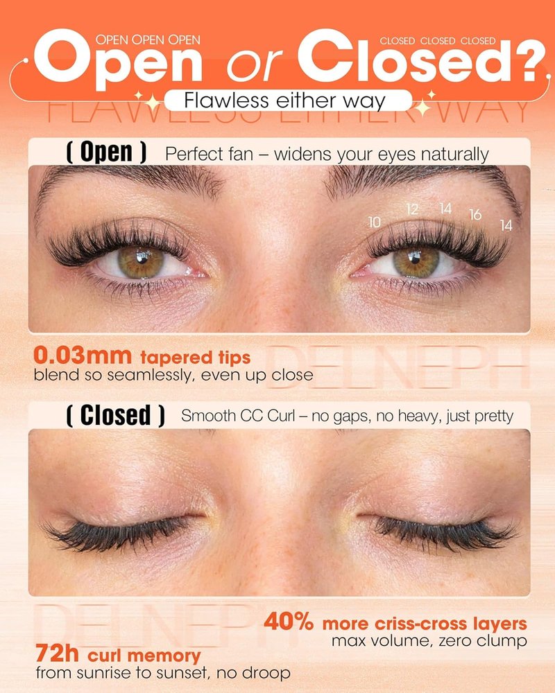 Delyneph Wispy Lash Clusters - Natural Fluffy C Curl Eyelash Extensions | Short 10-16mm Individual Lashes