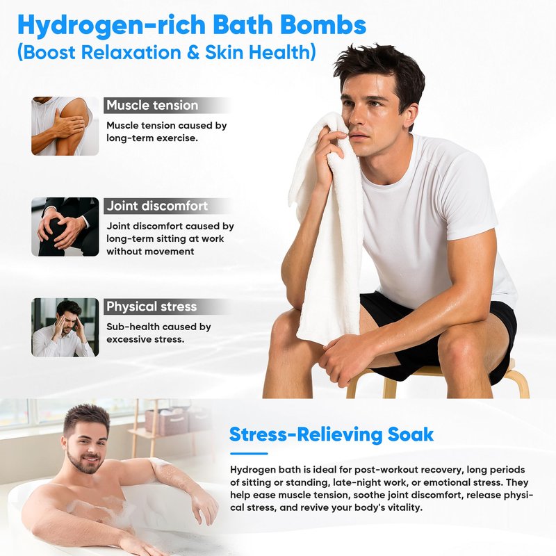 Hydrogen Bath Ball Tablets Bombs for Muscle & Stress Relief – H2 Molecular Hydrogen Bombs for Spa & Hydrogen-Rich Water Soaking, Reusable Design for Full Body, Foot, or Hand Bath