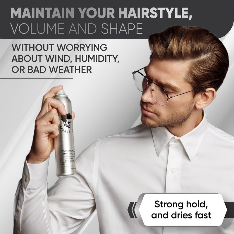 Avenue Man Super Hold Hairspray for Men - Fast-Drying Men Hair Spray - Shapes, Lifts & Holds Hair for Long-Lasting Control - Mens Hair Spray Extra Hold for Effortless All-Day Control - 10 oz