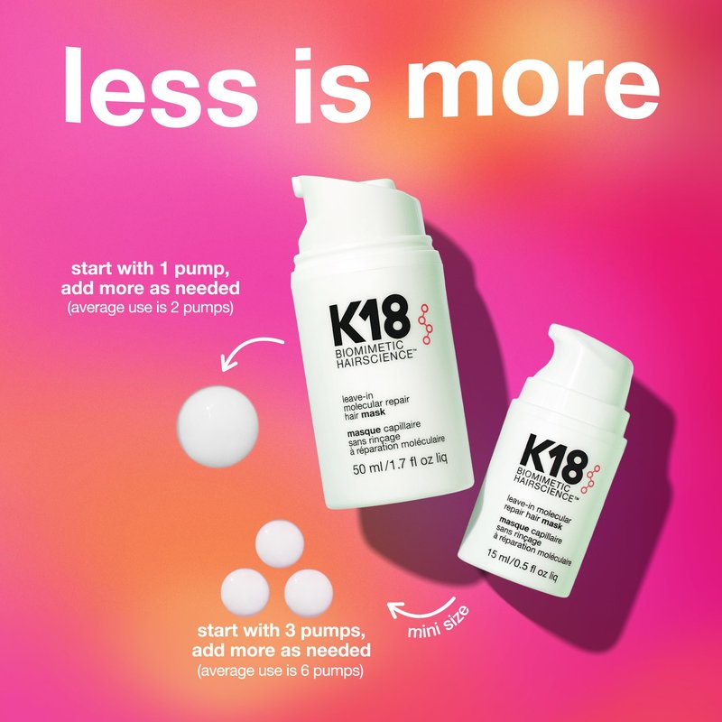 K18 Leave-In Molecular Repair Hair Mask, Patented, Lasting Repair For Dry, Frizzy, Damaged Hair, Reverse Damage In 4 Minutes From Bleach, Color, Chemical Services + Heat (50 ml / 1.7 fl oz)