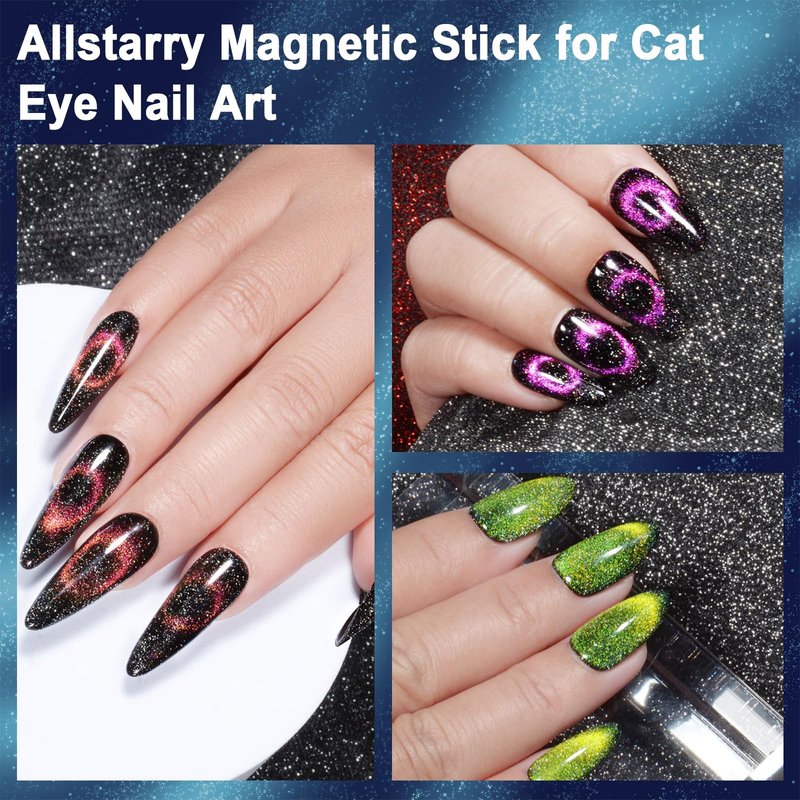 Allstarry Cat Eye Magnet for Nails, Double-head Strong Nail Magnet Stick Magnet for Nails Flower Design Cat Eye Magnet Pen Plate Wand Board Nail Magnets for Nail Art Cat Eye Gel Nail Polish