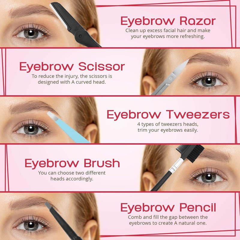 8-in-1 Eyebrow Grooming Kit for Men & Women - Precision Tweezers, Razor, Scissors & Brush | Luxury Padded Case