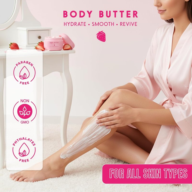 Skiennix Collagen Body Butter - Anti-Aging Strawberry Milk Formula for Soft, Dewy Skin - 7 Fl Oz